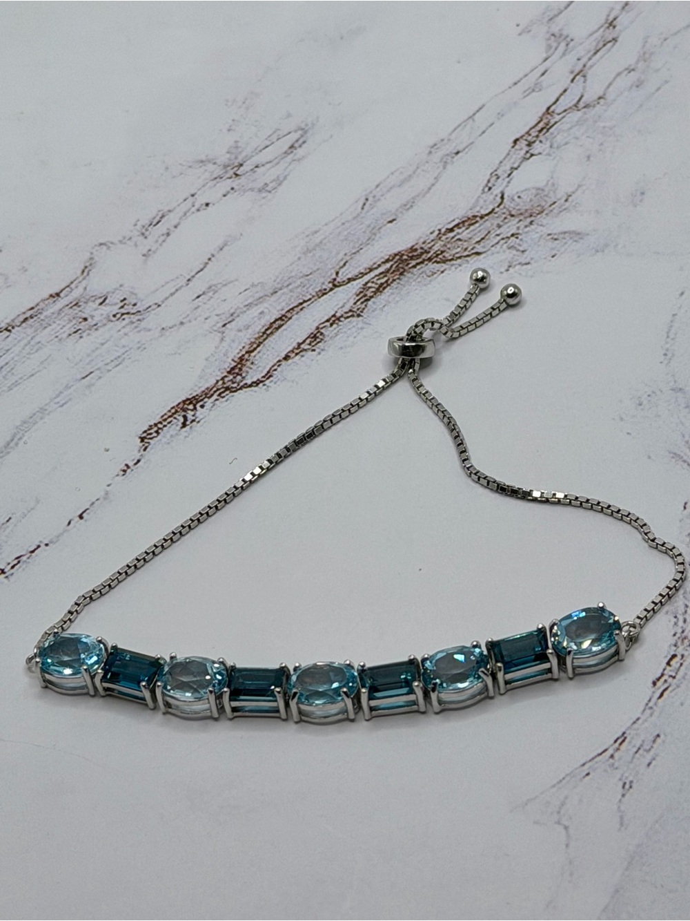 Adjustable 925 Sterling Silver Bracelet with London Blue and Blue Topaz
